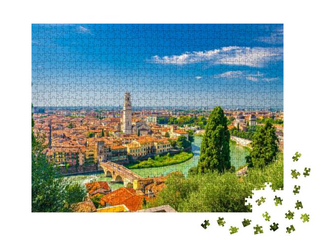 Aerial View of Verona Historical City Centre, Ponte Pietr... Jigsaw Puzzle with 1000 pieces