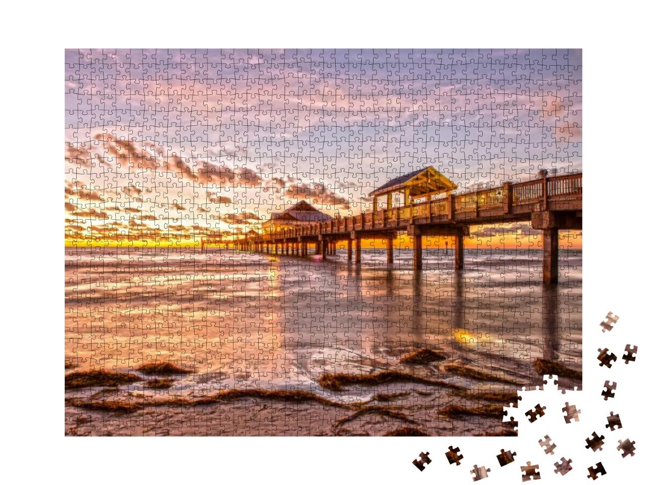 Sunset At Clearwater Beach Pier Florida... Jigsaw Puzzle with 1000 pieces