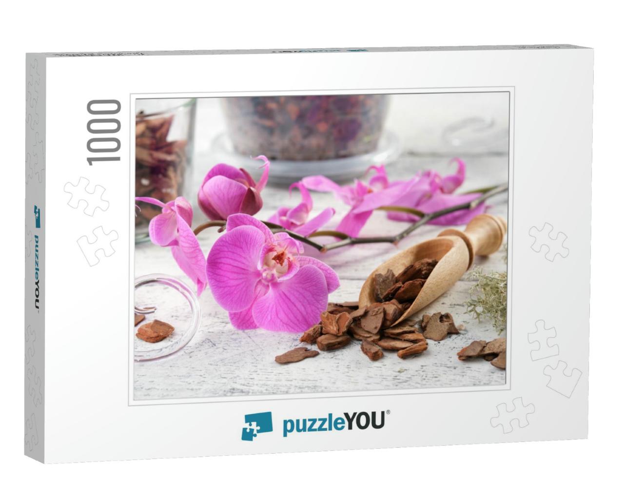 Beautiful Purple Orchid Flower & Wooden Scoop of Pine Bar... Jigsaw Puzzle with 1000 pieces