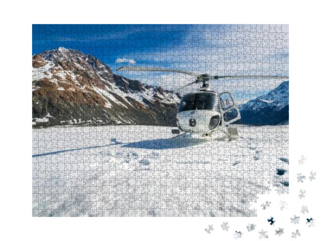 Helicopter Landing on Snow Mountain in Tasman Glacier in... Jigsaw Puzzle with 1000 pieces