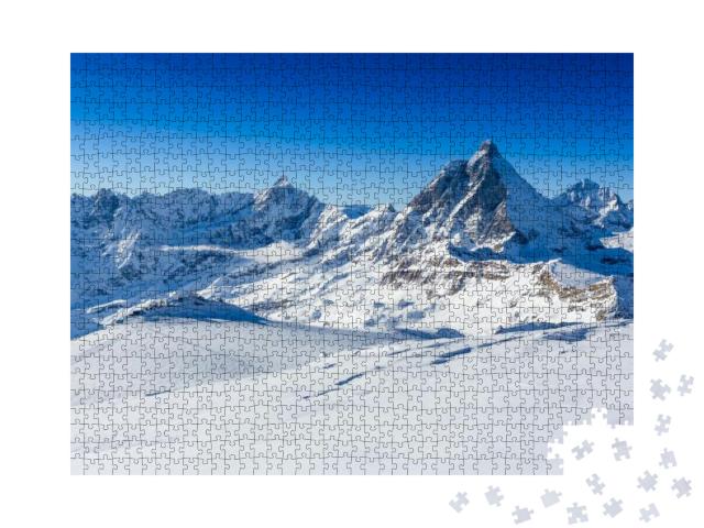 Ski Slope & Snow Covered Winter Mountains. Matterhorn is... Jigsaw Puzzle with 1000 pieces