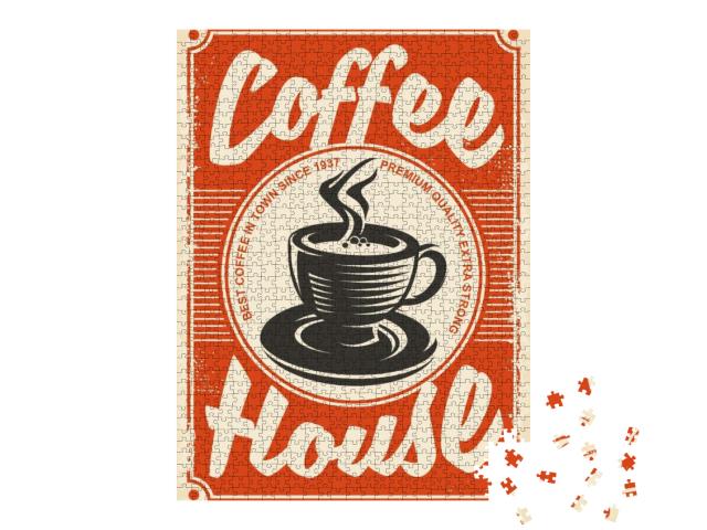 Coffee House Retro Poster Design with Cup of Coffee on Re... Jigsaw Puzzle with 1000 pieces