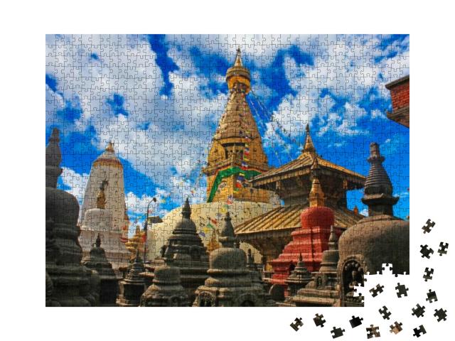Swayambhunath Stupa Along with Harati Devis Temple & Smal... Jigsaw Puzzle with 1000 pieces