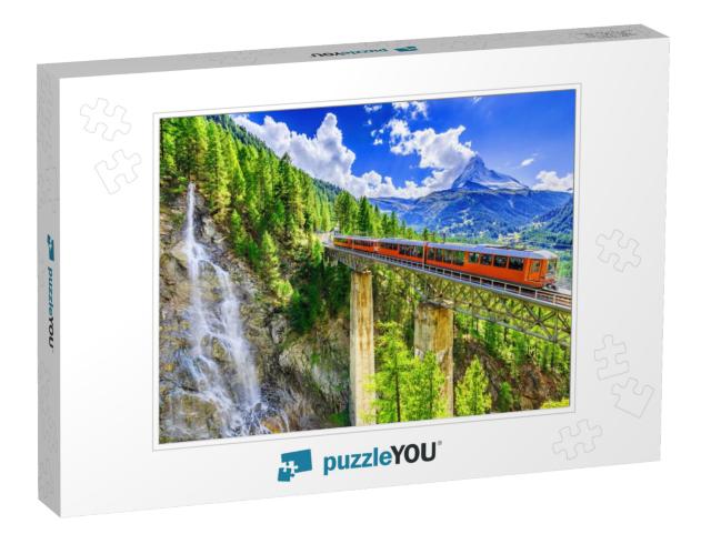 Zermatt, Switzerland. Gornergrat Tourist Train with Water... Jigsaw Puzzle