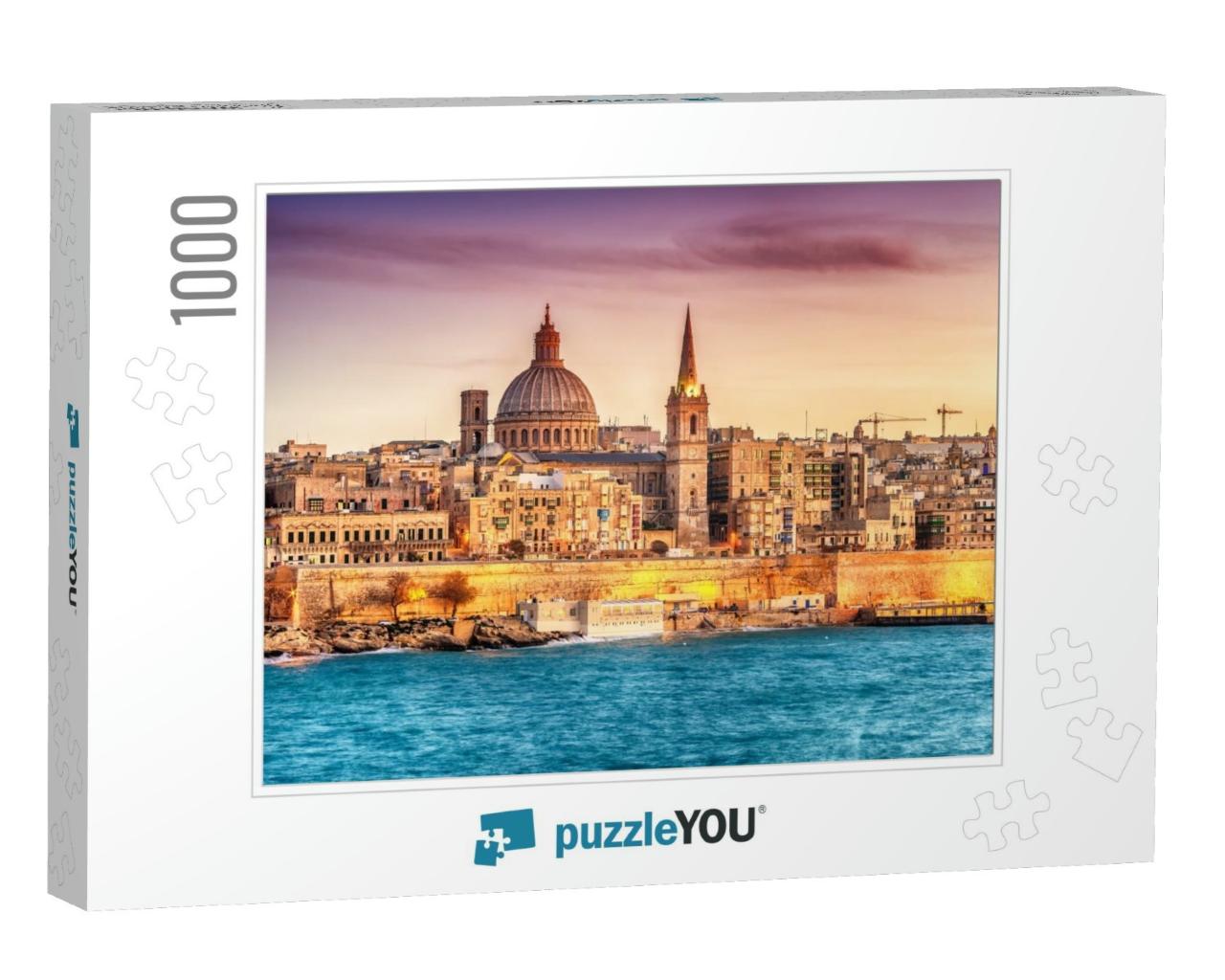 Valletta, Malta Skyline from Marsan's Harbor At Sunset... Jigsaw Puzzle with 1000 pieces