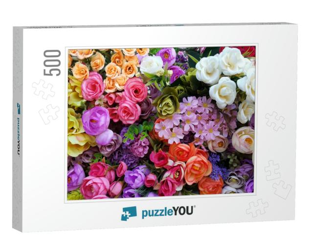Irregularly Placed Flowers in Various Colors... Jigsaw Puzzle with 500 pieces