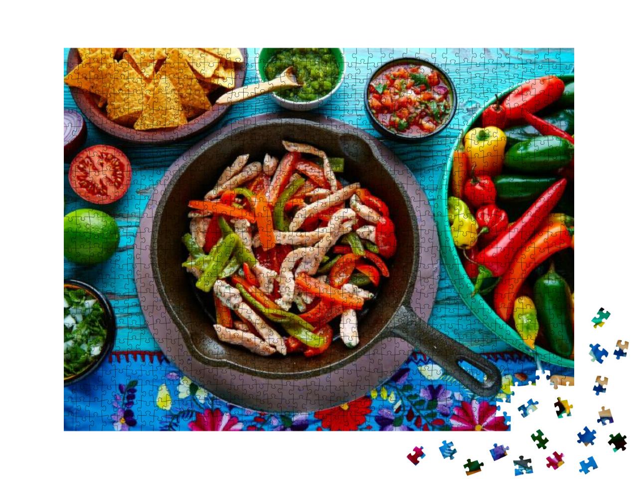 Chicken Fajitas in a Pan with Sauces Chili & Sides Mexica... Jigsaw Puzzle with 1000 pieces