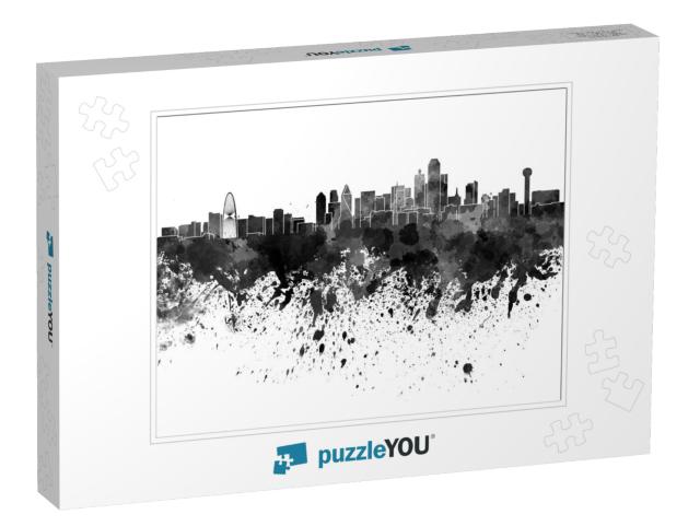 Dallas Skyline in Black Watercolor... Jigsaw Puzzle