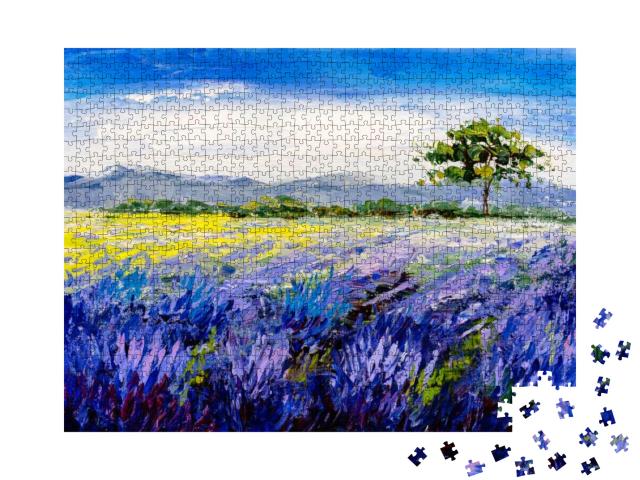 Oil Painting - Lavender Field At Provence, France... Jigsaw Puzzle with 1000 pieces