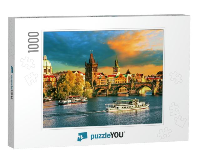 Scenic View on Vltava River & Historical Center of Prague... Jigsaw Puzzle with 1000 pieces
