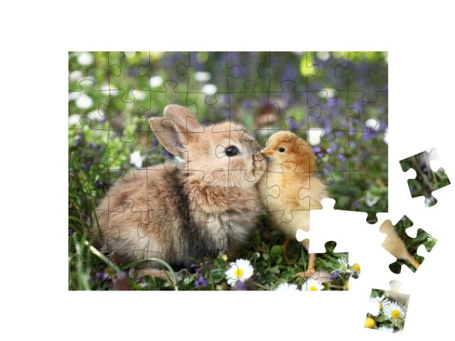 Best Friends Bunny Rabbit & Chick Are Kissing... Jigsaw Puzzle with 48 pieces