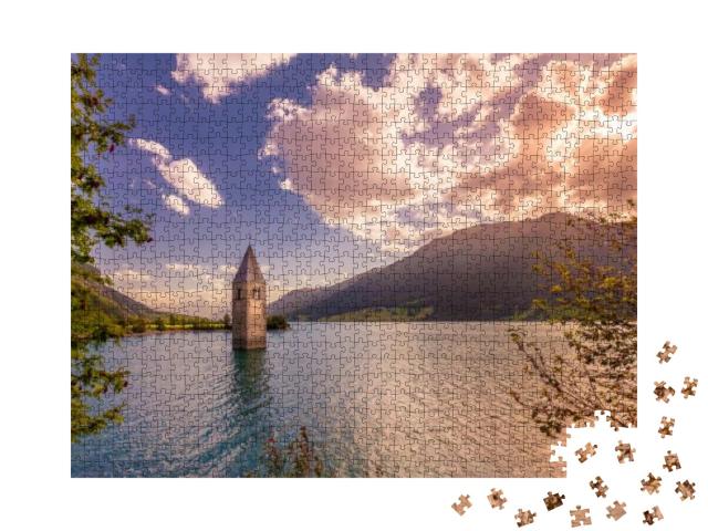 The Sun is Setting At the Abandoned Bell Tower in Lake Re... Jigsaw Puzzle with 1000 pieces