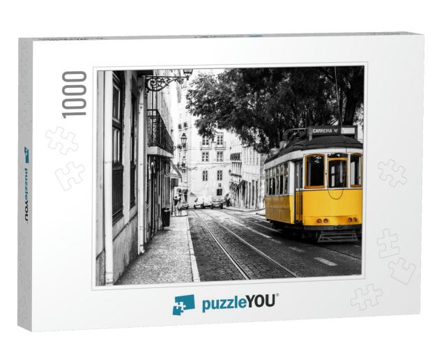 Yellow Tram on Old Streets of Lisbon, Portugal, Popular T... Jigsaw Puzzle with 1000 pieces
