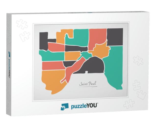 Saint Paul Minnesota Map with Neighborhoods & Modern Roun... Jigsaw Puzzle