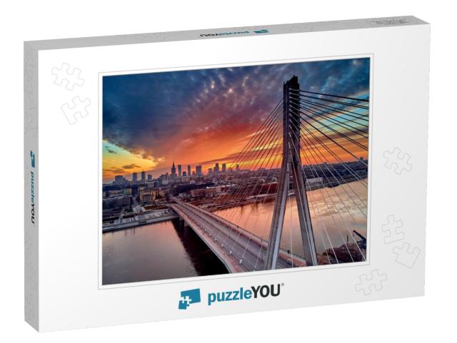 Beautiful Panoramic Aerial Drone Sunset View to Warsaw Ci... Jigsaw Puzzle