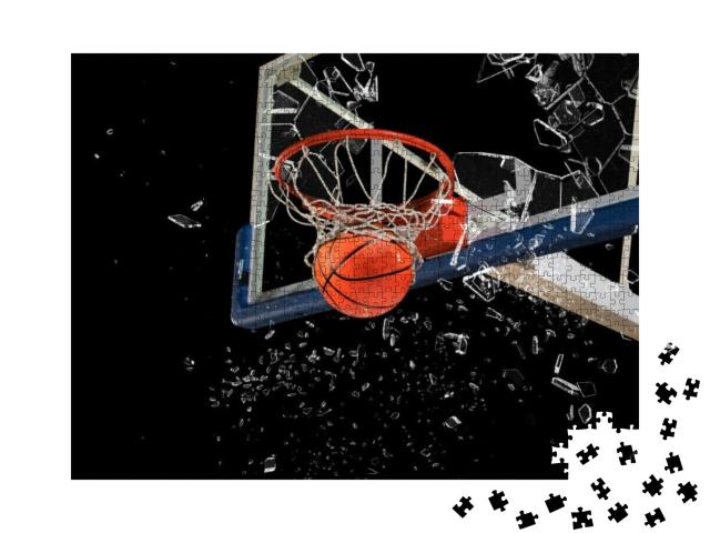Shattered Backboard. Basketball Concept on Dark Backgroun... Jigsaw Puzzle with 1000 pieces