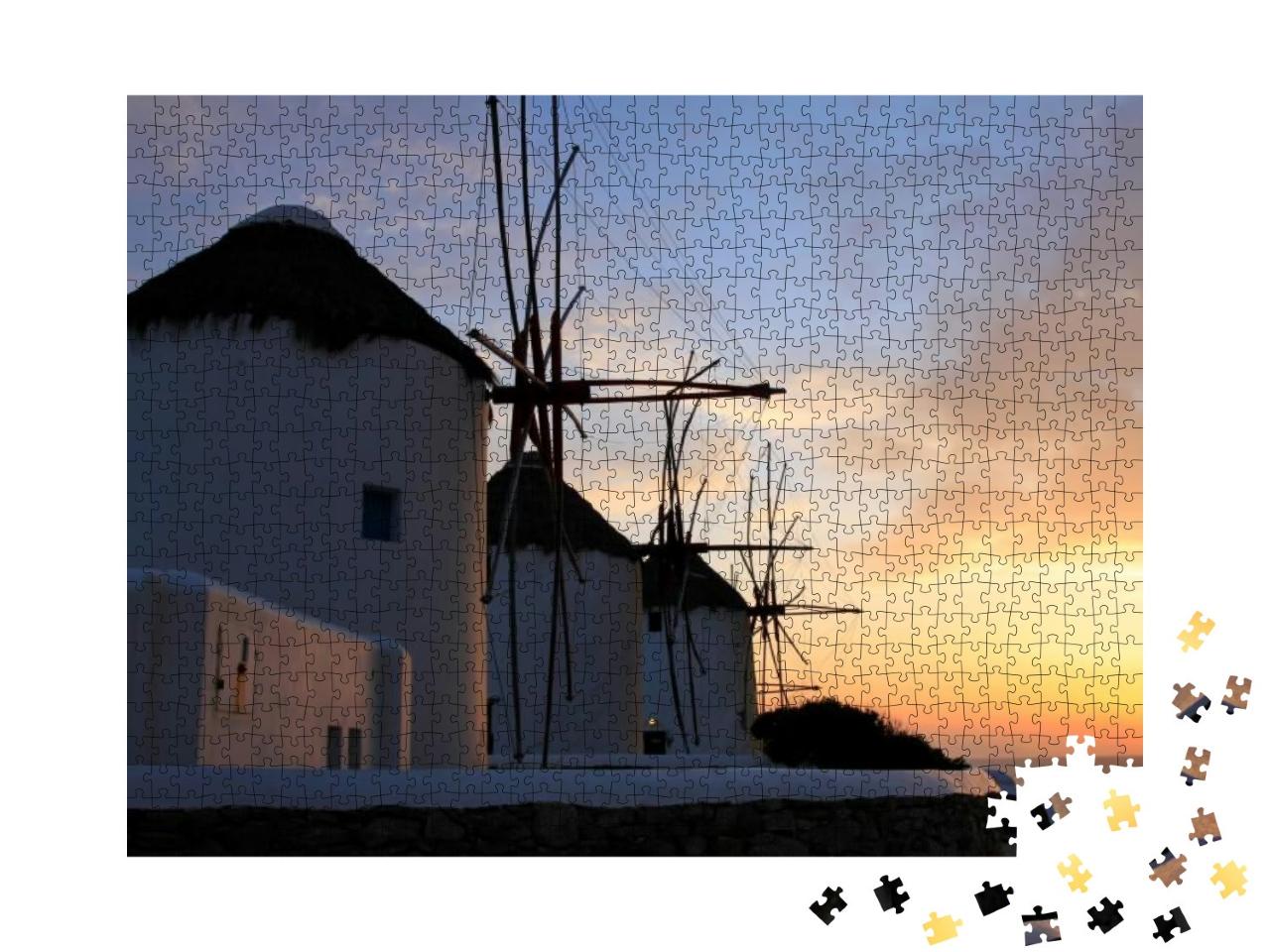 Mykonos Windmills At Sunset, Mykonos, Greece... Jigsaw Puzzle with 1000 pieces