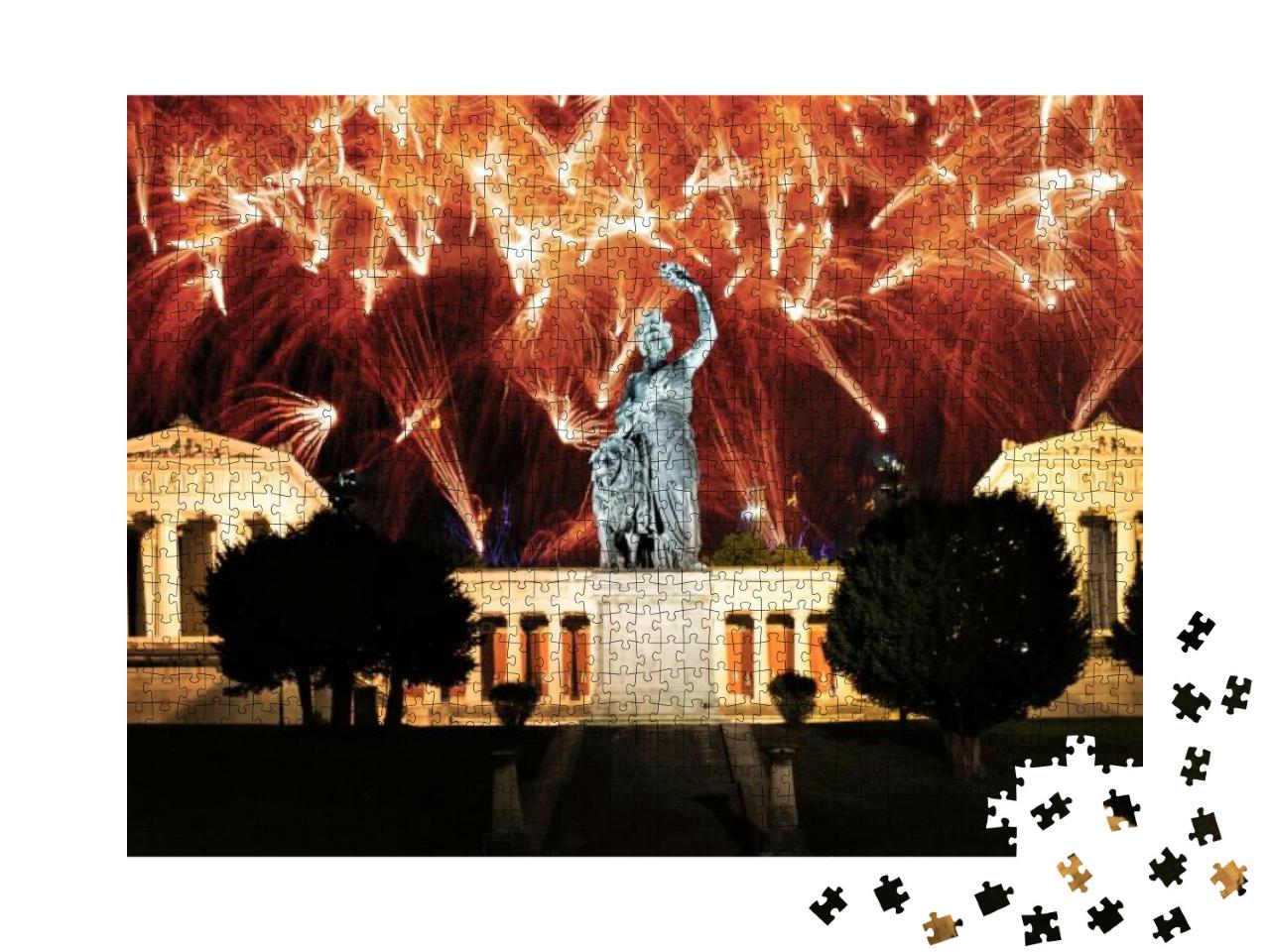 Fireworks At the Bavaria Statue & Ruhmeshalle Hall of Fam... Jigsaw Puzzle with 1000 pieces