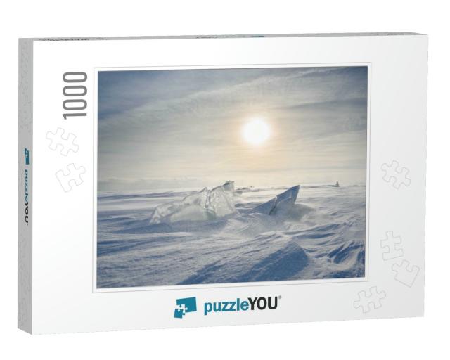 Boundless Icy Landscape During a Snowstorm At Sunset in W... Jigsaw Puzzle with 1000 pieces