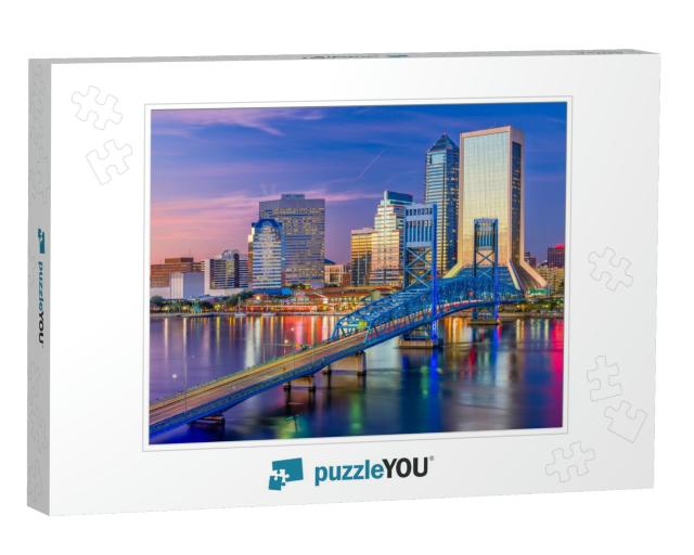 Jacksonville, Florida, USA Downtown Skyline At Dusk Over S... Jigsaw Puzzle