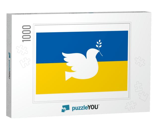 Flag of Ukraine with a Dove of Peace Illustration. Russia... Jigsaw Puzzle with 1000 pieces