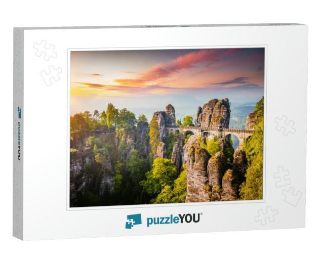Elbe Sandstone Mountains in the Evening Light. Location S... Jigsaw Puzzle