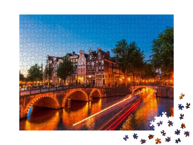 Amsterdam Canal & Light Trails of a Vessel... Jigsaw Puzzle with 1000 pieces
