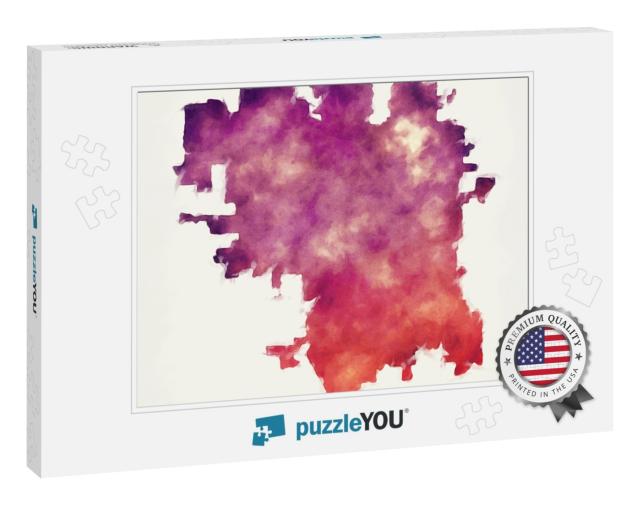 Lincoln Nebraska City Watercolor Map in Front of a White... Jigsaw Puzzle