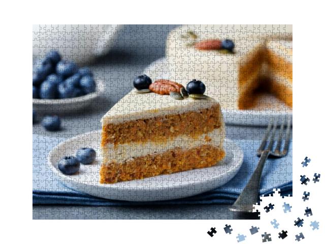 Vegan, Raw Carrot Cake. Healthy Food. Grey Stone Backgrou... Jigsaw Puzzle with 1000 pieces