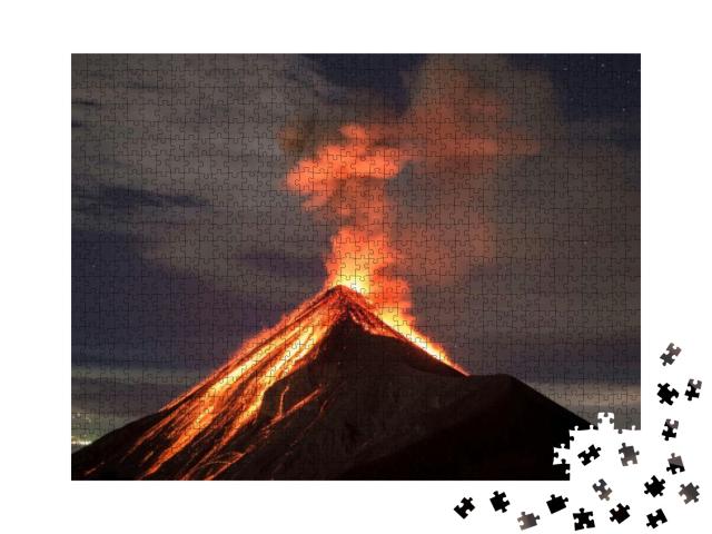 Lava Going Down the Volcano Fuego in Antigua, Guatemala... Jigsaw Puzzle with 1000 pieces