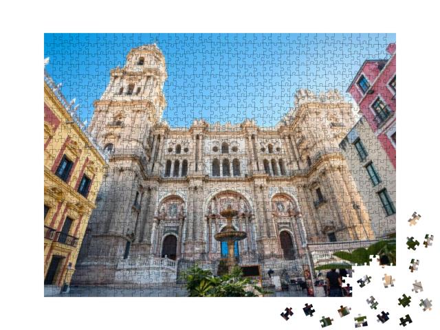 Malaga Cathedral on Plaza Del Obispo. Malaga, Andalusia... Jigsaw Puzzle with 1000 pieces