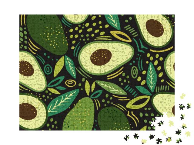 Avocado Seamless Pattern. Texture for Eco & Healthy Food... Jigsaw Puzzle with 1000 pieces