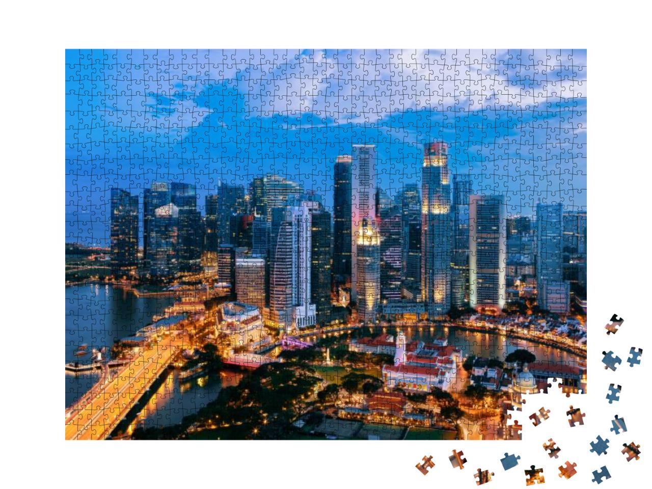 Singapore Cityscape At Dusk. Landscape of Singapore Busin... Jigsaw Puzzle with 1000 pieces