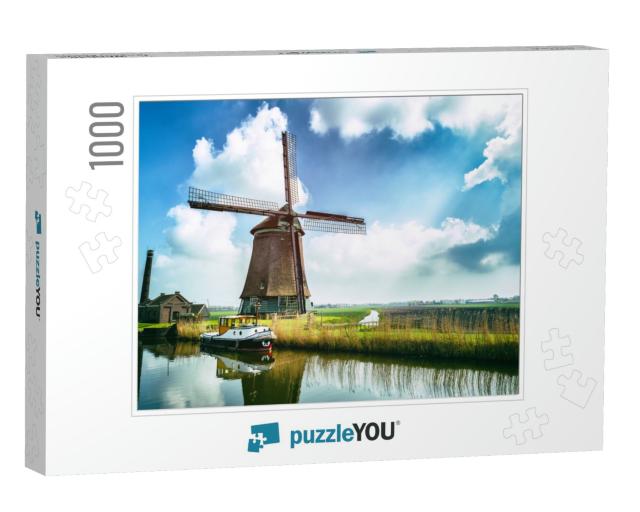 Traditional Dutch Windmill Near the Canal. Netherlands... Jigsaw Puzzle with 1000 pieces