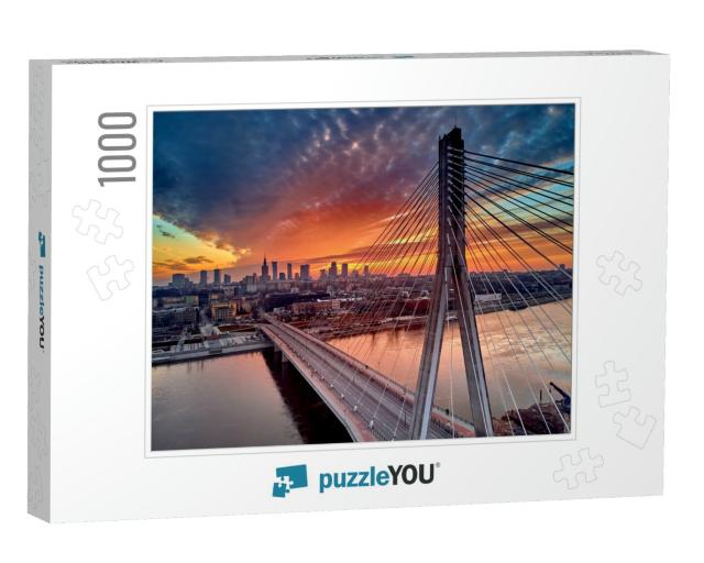 Beautiful Panoramic Aerial Drone Sunset View to Warsaw Ci... Jigsaw Puzzle with 1000 pieces