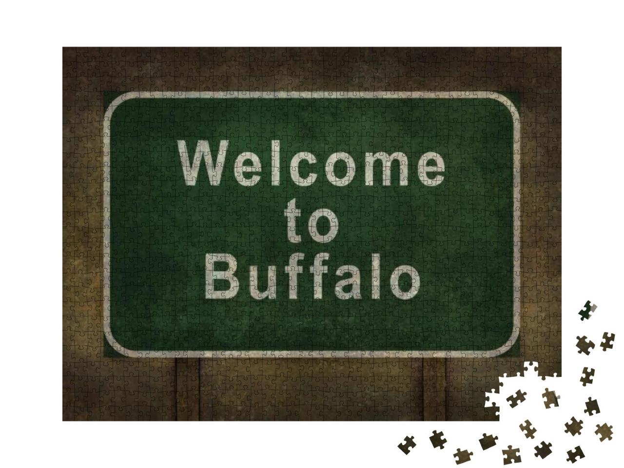Welcome to Buffalo Road Sign Illustration, with Distresse... Jigsaw Puzzle with 1000 pieces