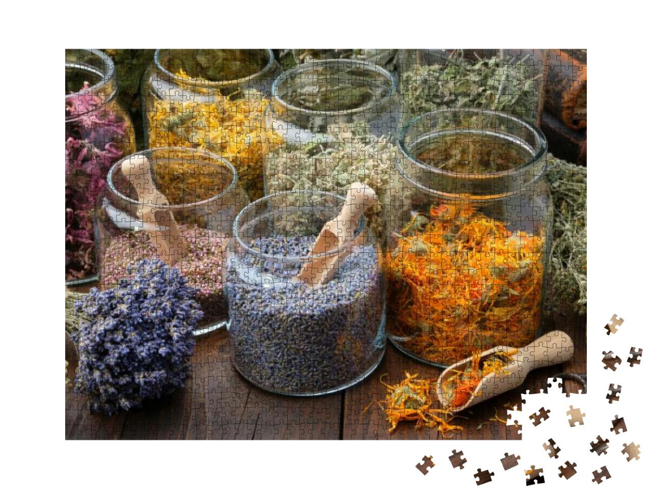 Glass Jars of Dry Lavender & Calendula Flowers. Jars of D... Jigsaw Puzzle with 1000 pieces