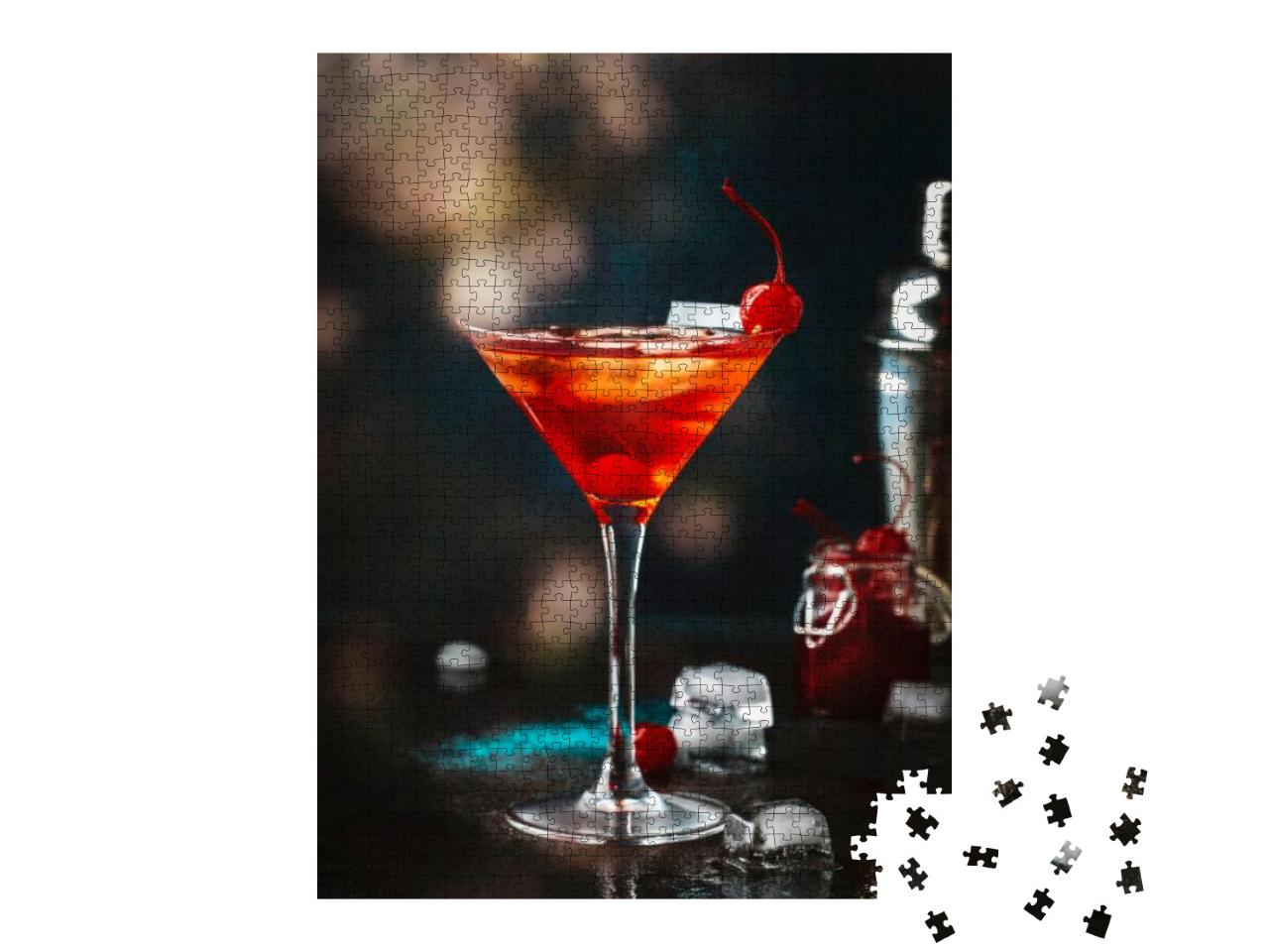 Manhattan Alcoholic Cocktail with Bourbon, Red Vermouth... Jigsaw Puzzle with 1000 pieces