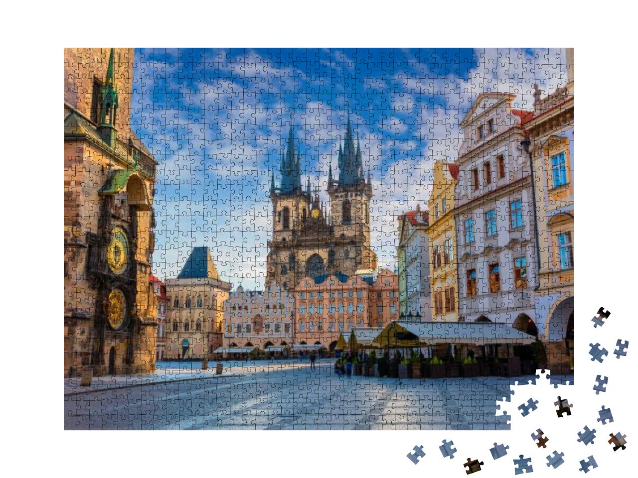 Spring Morning on the Old Town Square with Tyn Church. Su... Jigsaw Puzzle with 1000 pieces