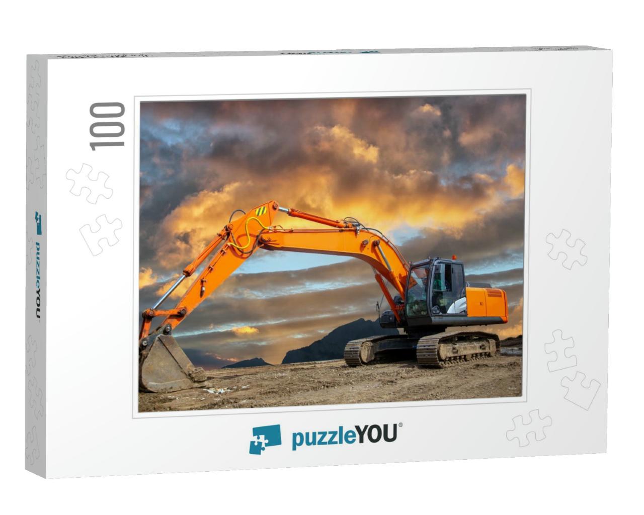 Crawler Excavator on Construction Site. Isolated Big Craw... Jigsaw Puzzle with 100 pieces