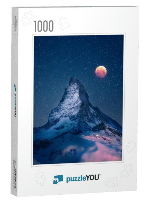 Bloody Wolf Moon with Matterhorn... Jigsaw Puzzle with 1000 pieces