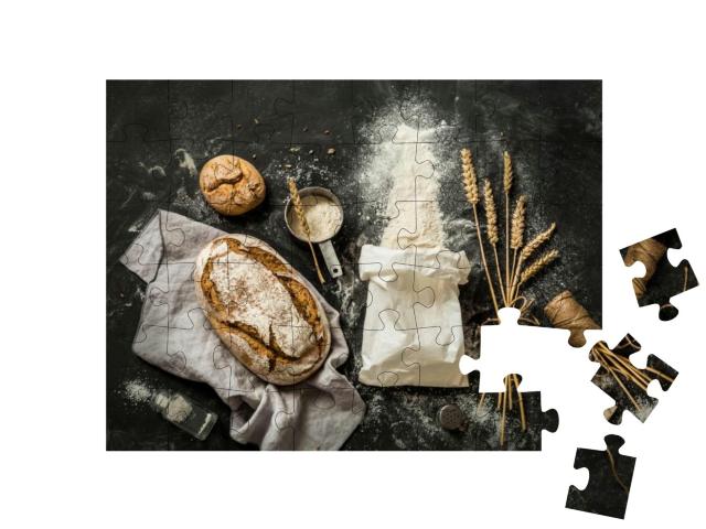 Rustic Bread, Flour Sprinkled from the White Paper Bag, M... Jigsaw Puzzle with 48 pieces