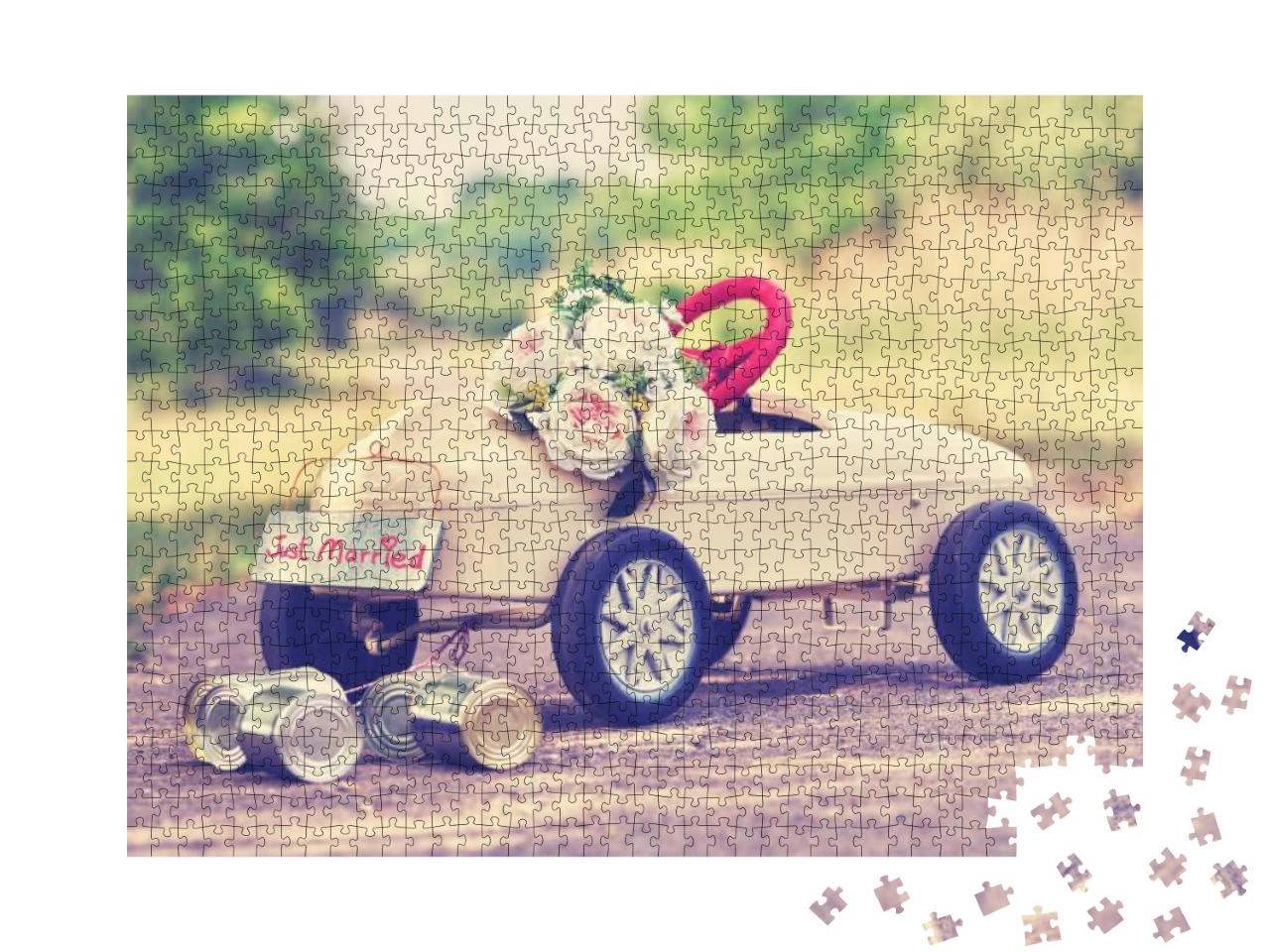 Wedding Toy Car with Stringed Cans & Bouquet... Jigsaw Puzzle with 1000 pieces