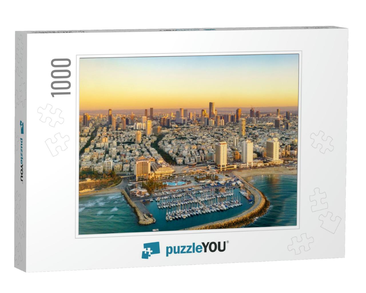 Aerial Sun Set View of Mediterranean Seashore of Tel Aviv... Jigsaw Puzzle with 1000 pieces