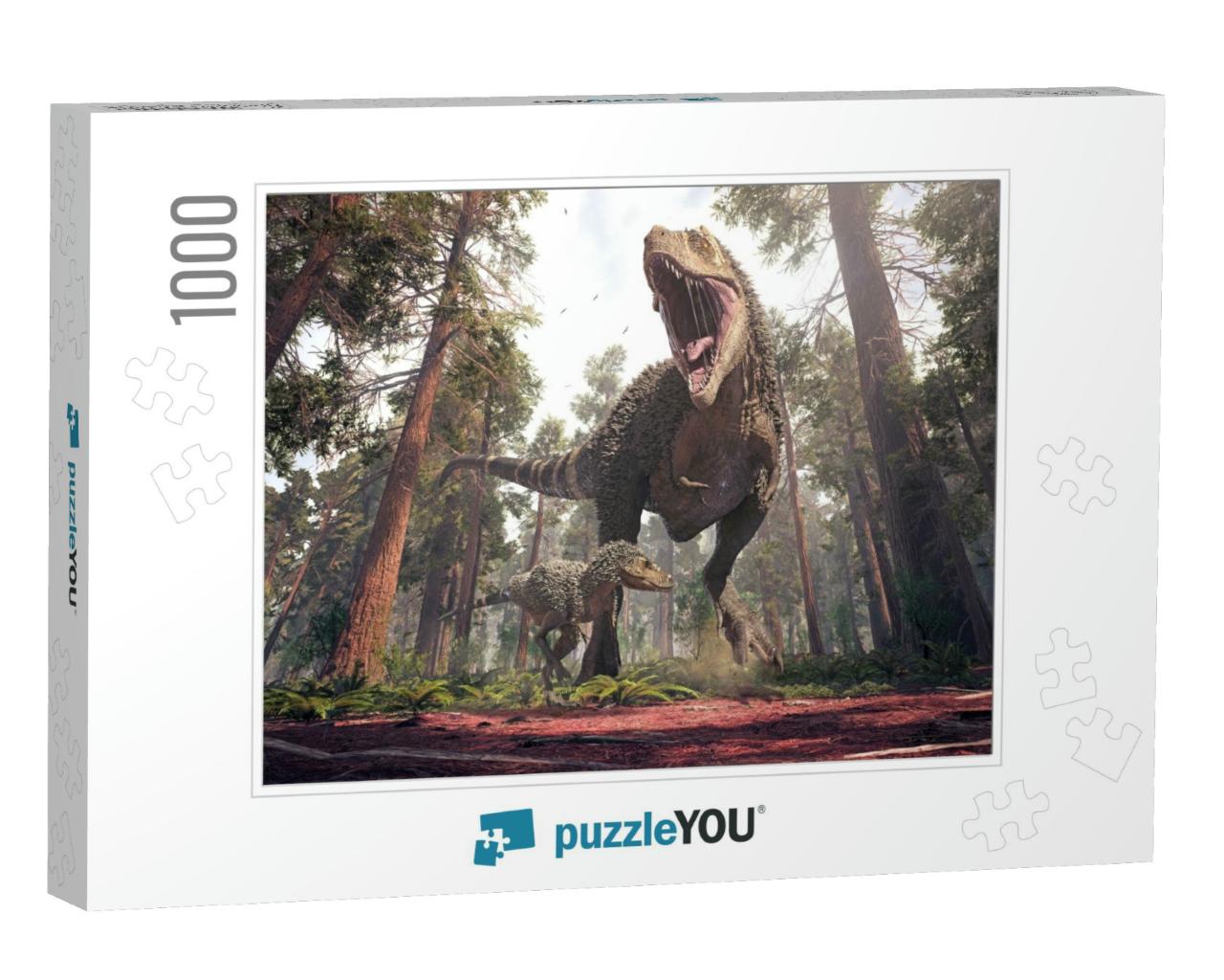 3D Rendering of Tyrannosaurus Rex & Its Young One, Stormi... Jigsaw Puzzle with 1000 pieces