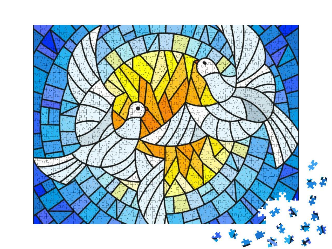 Illustration in Stained Glass Style with a Pair of White... Jigsaw Puzzle with 1000 pieces