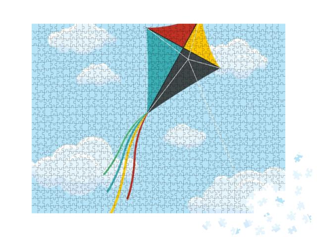 Paper Kite on Blue Sky Vector Design Illustration... Jigsaw Puzzle with 1000 pieces