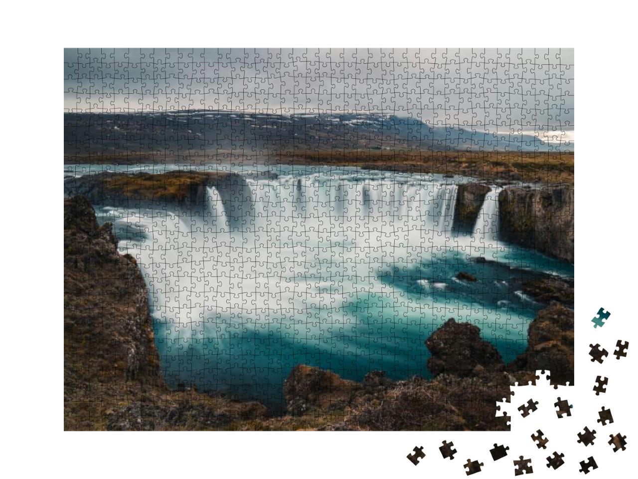 Godafoss Waterfall Iceland. Beautiful Huge Waterfall in N... Jigsaw Puzzle with 1000 pieces