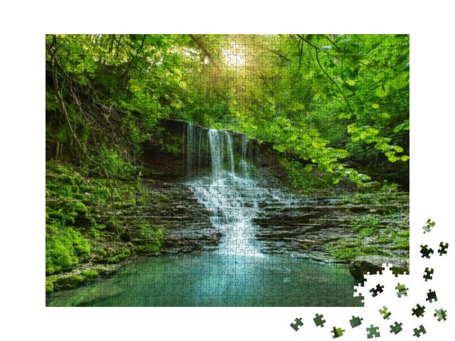 Beautiful Mountain Rainforest Waterfall with Fast Flowing... Jigsaw Puzzle with 1000 pieces