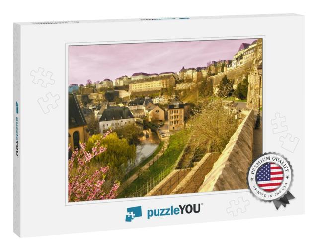 Luxembourg City Street & River Alzette Grand Duchy Cascad... Jigsaw Puzzle